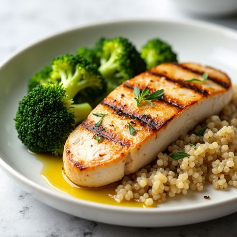 Grilled Chicken Breast with Steamed Broccoli and Quinoa