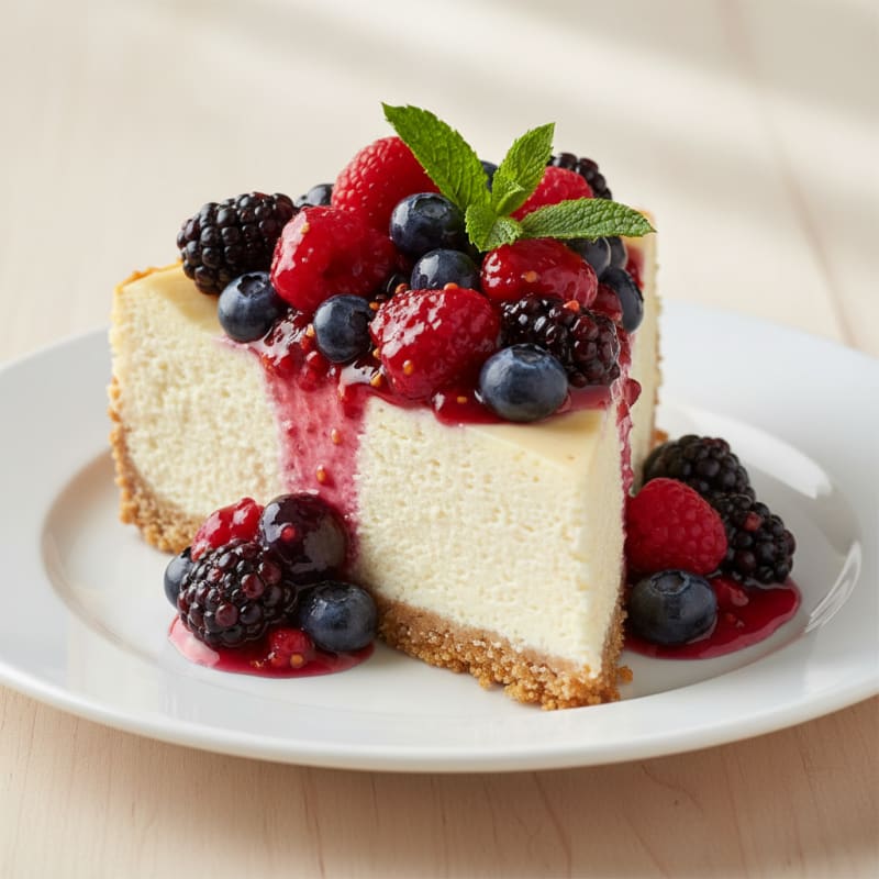 Greek Yogurt Protein Cheesecake with Mixed Berries