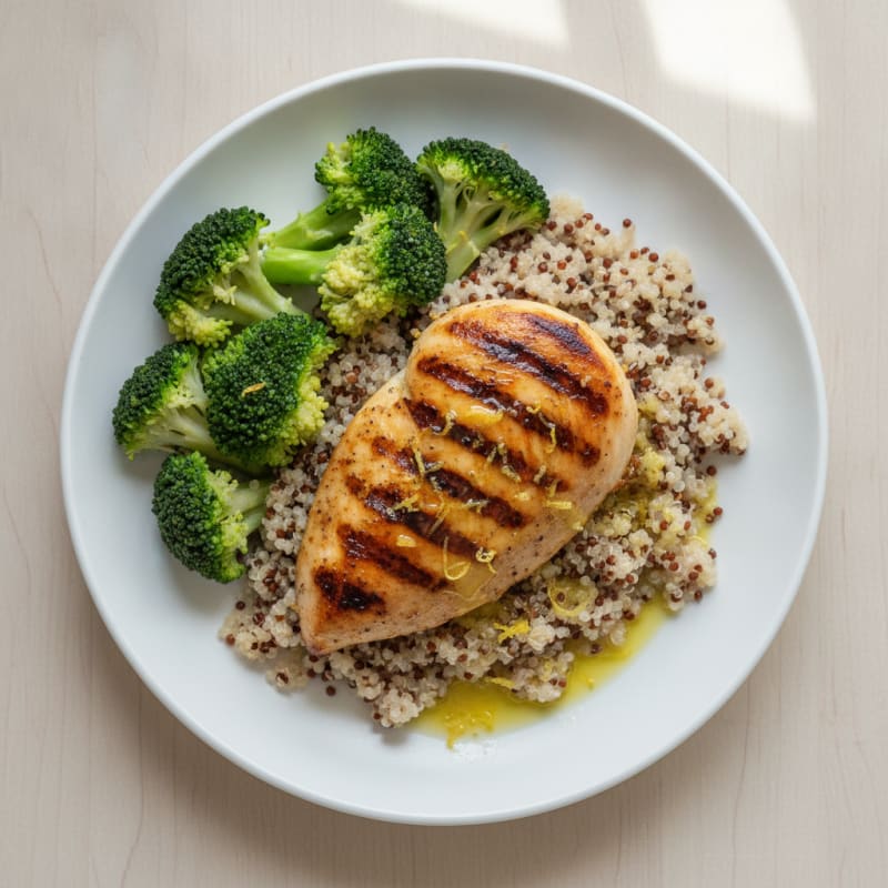 Grilled Chicken Breast with Quinoa and Steamed Broccoli