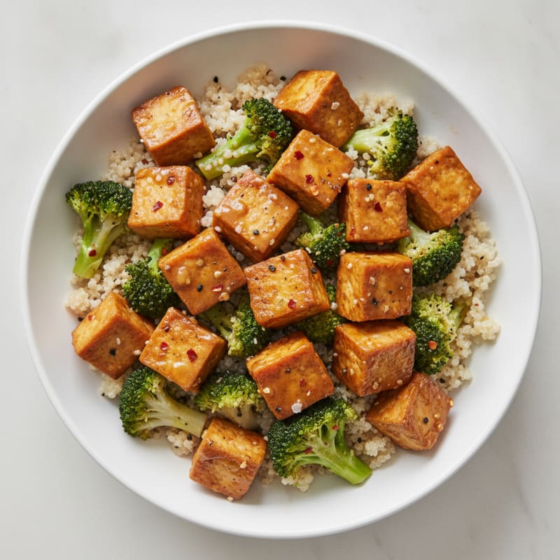 Ginger-Garlic Tofu and Tempeh Quinoa Bowl