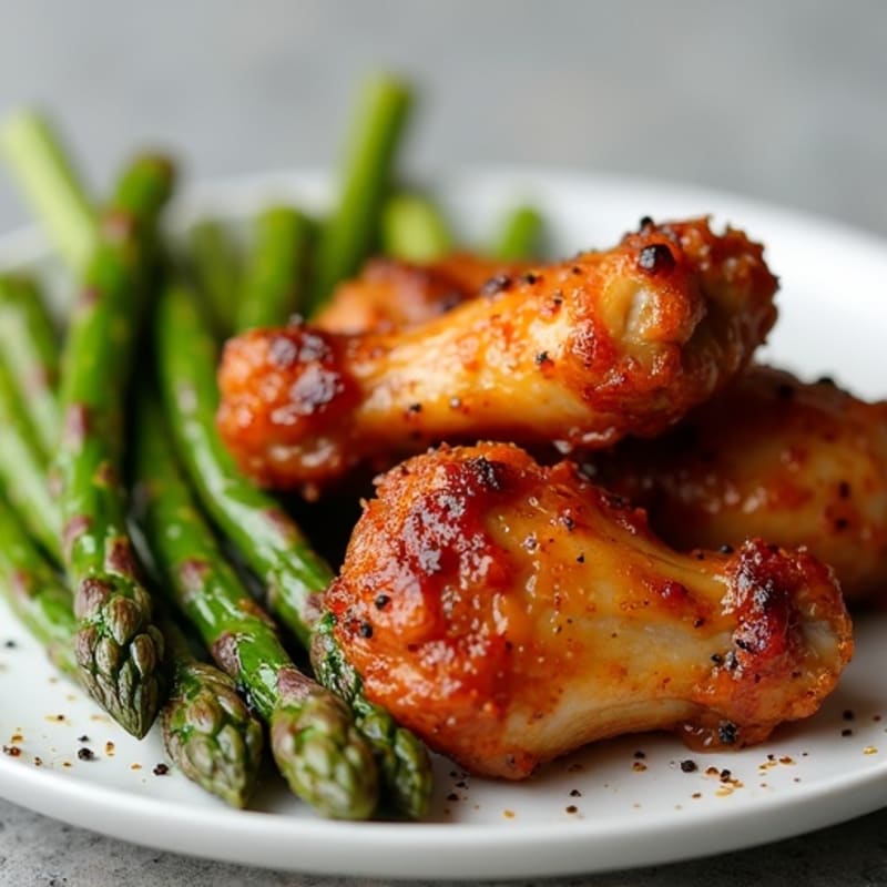 Crispy Baked Honey Garlic Chicken Wings with Roasted Asparagus