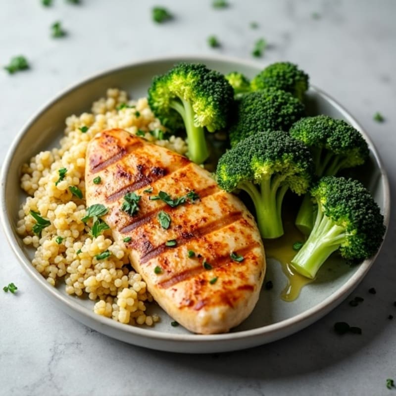 Grilled Chicken Breast with Quinoa and Roasted Broccoli