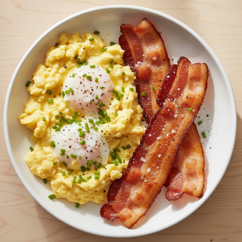 Creamy Scrambled Eggs with Crispy Bacon