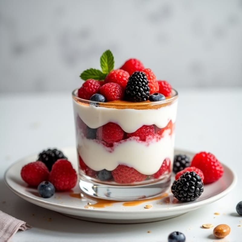 Greek Yogurt Protein Parfait with Mixed Berries and Almond Butter