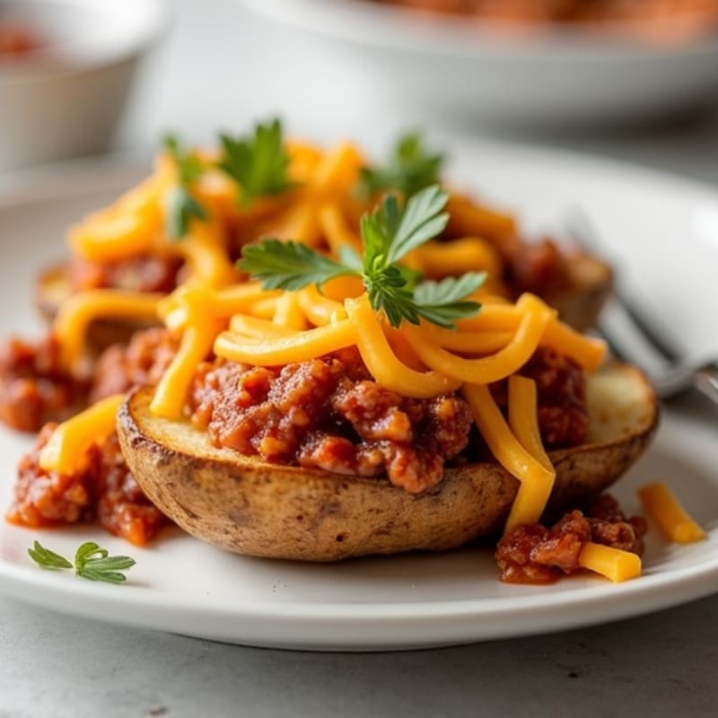 Crispy Baked Potato Skins with Savory Lean Turkey Chili and Sharp Cheddar