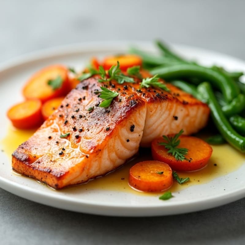 Seared Salmon with Roasted Sweet Potato and Green Beans