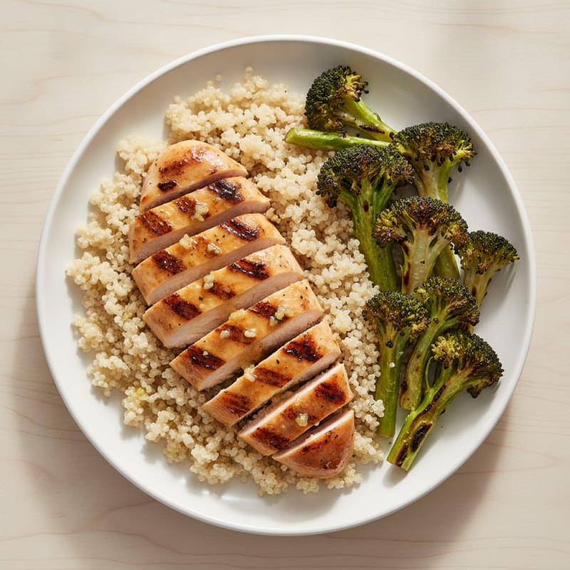 Grilled Chicken Breast with Quinoa and Roasted Broccoli