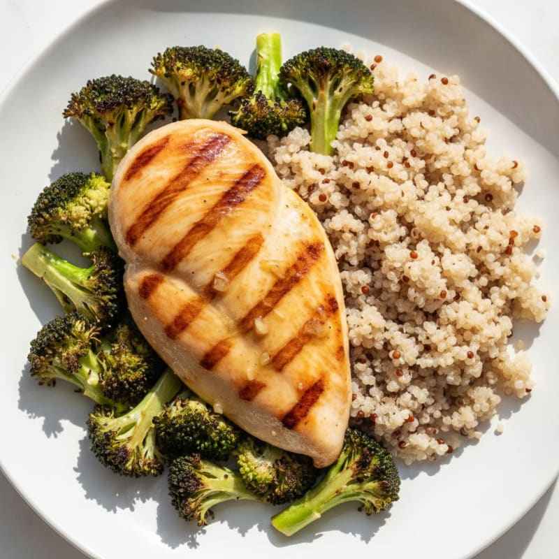 Grilled Chicken Breast with Quinoa and Roasted Broccoli