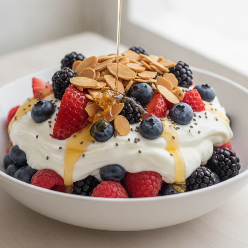 Greek Yogurt Protein Parfait with Mixed Berries and Almonds