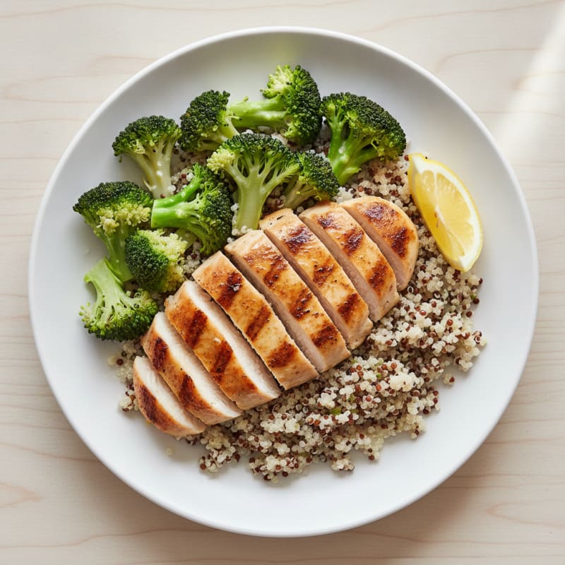 Grilled Chicken Breast with Quinoa and Steamed Broccoli