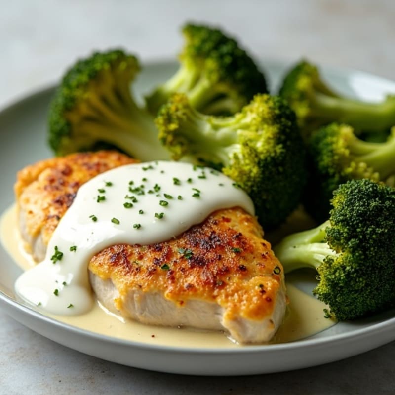 Creamy Garlic Herb Chicken with Crispy Roasted Broccoli