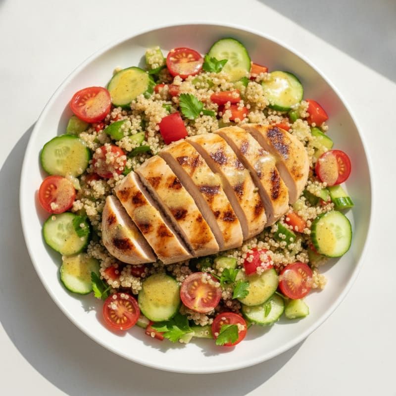 Grilled Chicken and Quinoa Salad with Fresh Vegetables