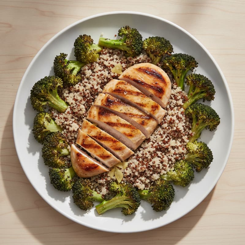 Grilled Chicken Breast with Quinoa and Roasted Broccoli