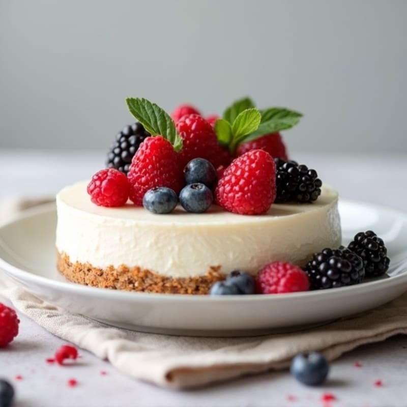 Greek Yogurt Protein Cheesecake with Mixed Berries