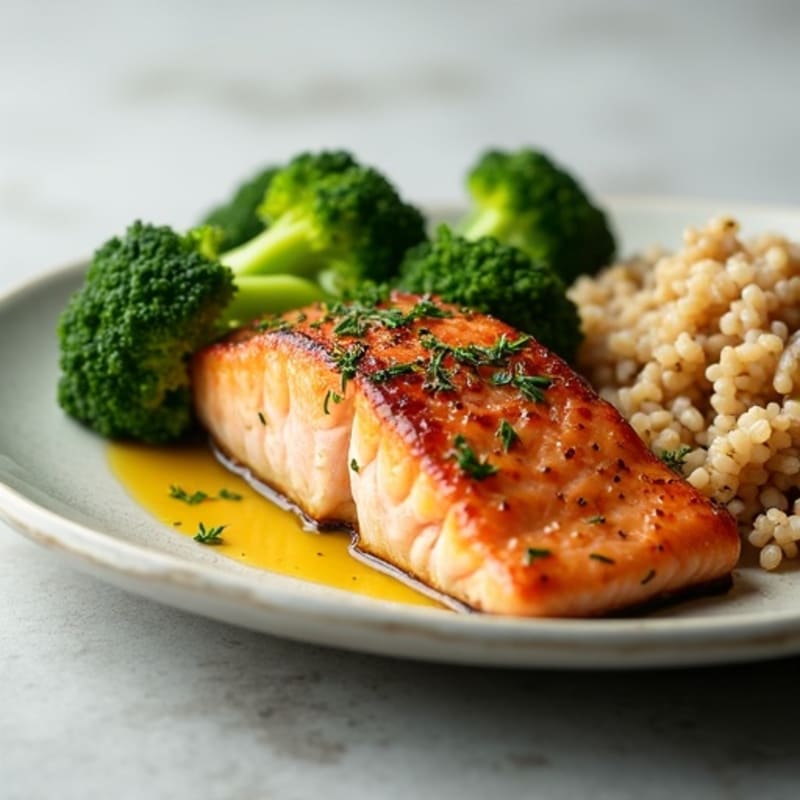 Seared Salmon with Steamed Broccoli and Brown Rice
