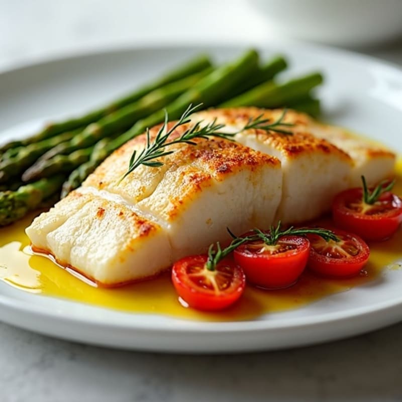 Baked Cod with Roasted Asparagus and Cherry Tomatoes