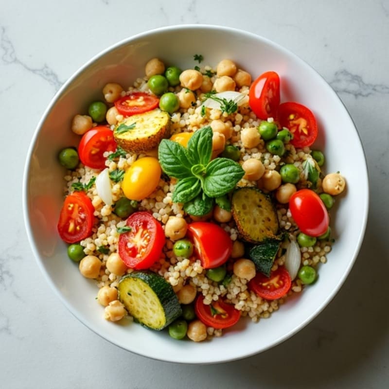 Herb-Roasted Vegetable Pearl Couscous with Chickpeas