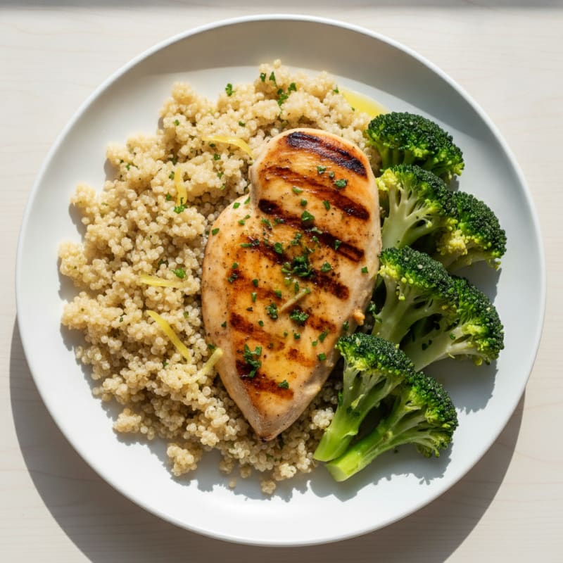 Grilled Chicken Breast with Quinoa and Steamed Broccoli