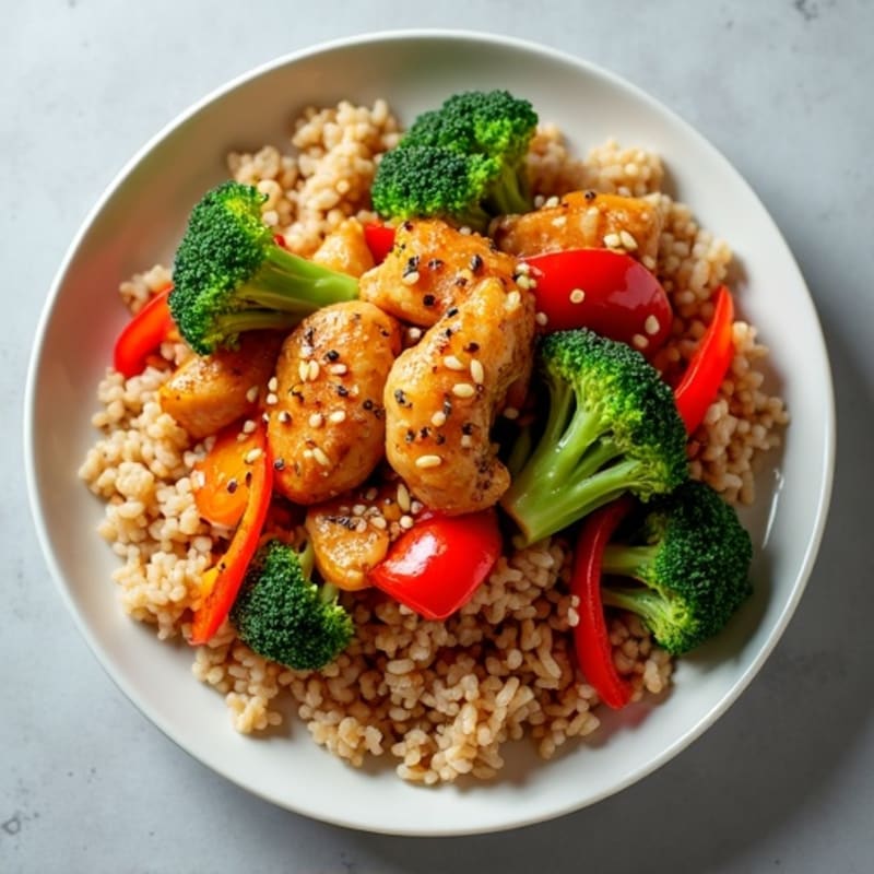 Sesame Chicken and Veggie Brown Rice Stir-Fry