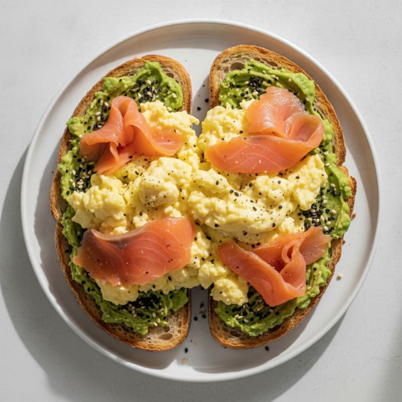 Creamy Scrambled Eggs with Smoked Salmon and Avocado Toast