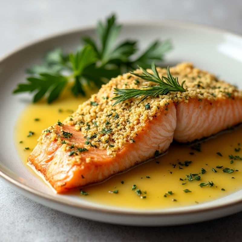 Herb-Crusted Pan Seared Salmon with Lemon Butter Sauce