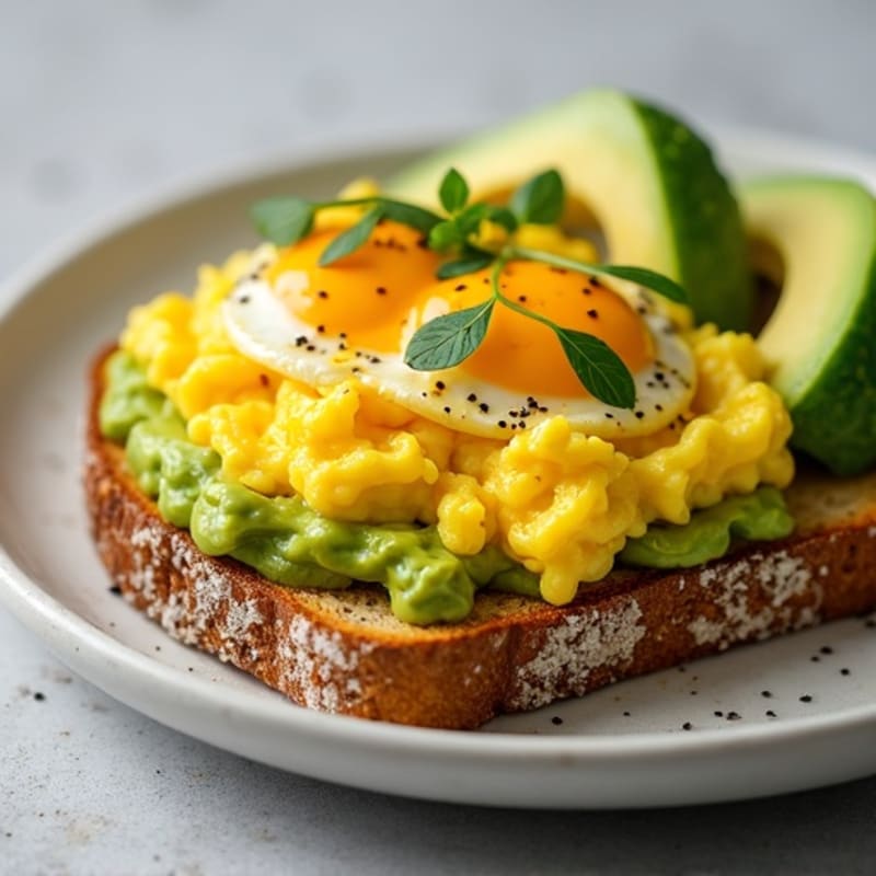 Fresh Scrambled Eggs with Creamy Smashed Avocado Toast