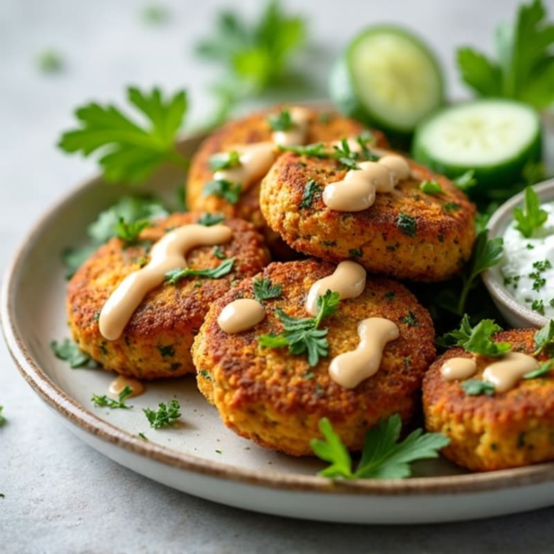 Crispy Baked Falafel with Creamy Tahini Drizzle and Fresh Herb Salad