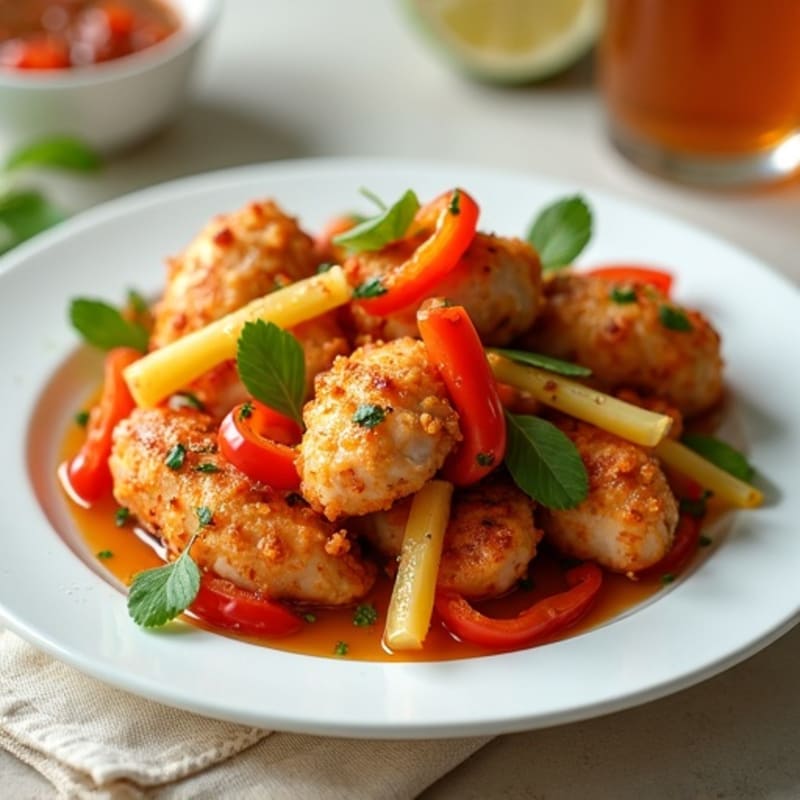 Crispy Baked Sweet-Sour Chicken with Bell Peppers