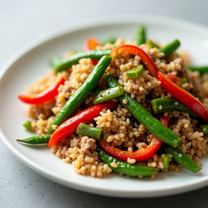 Lean Ground Turkey Stir Fry with Green Beans and Brown Rice