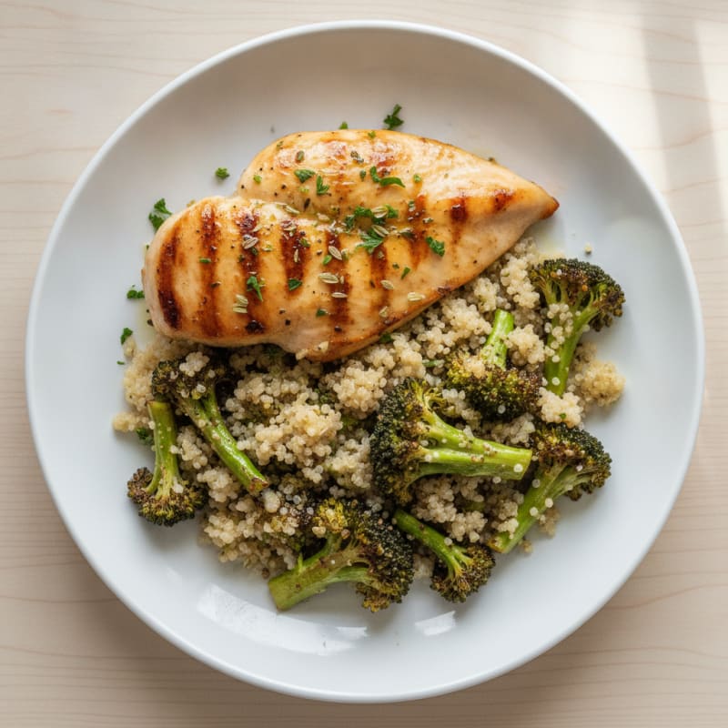 Grilled Chicken Breast with Quinoa and Roasted Broccoli