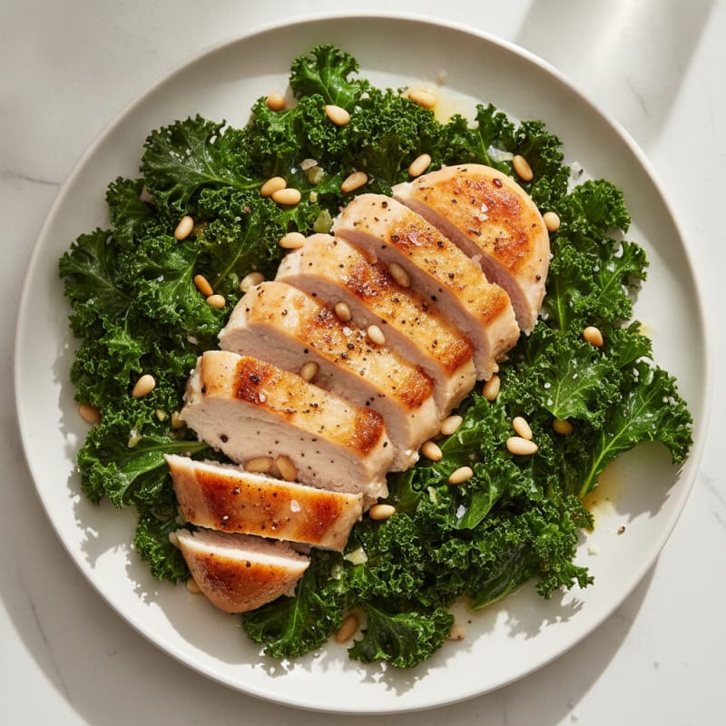 Garlic-Roasted Kale with Toasted Pine Nuts
