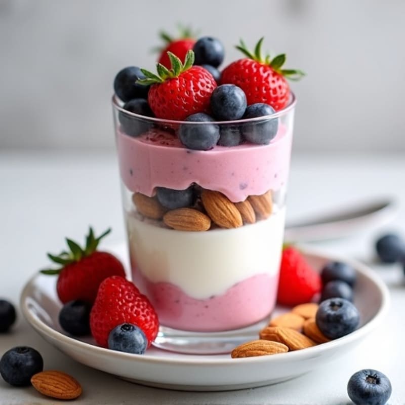 Greek Yogurt Protein Parfait with Mixed Berries and Almonds