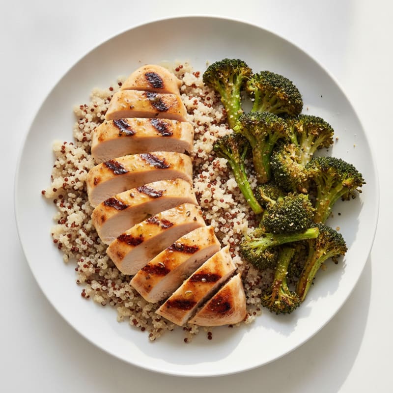 Grilled Chicken Breast with Quinoa and Roasted Broccoli