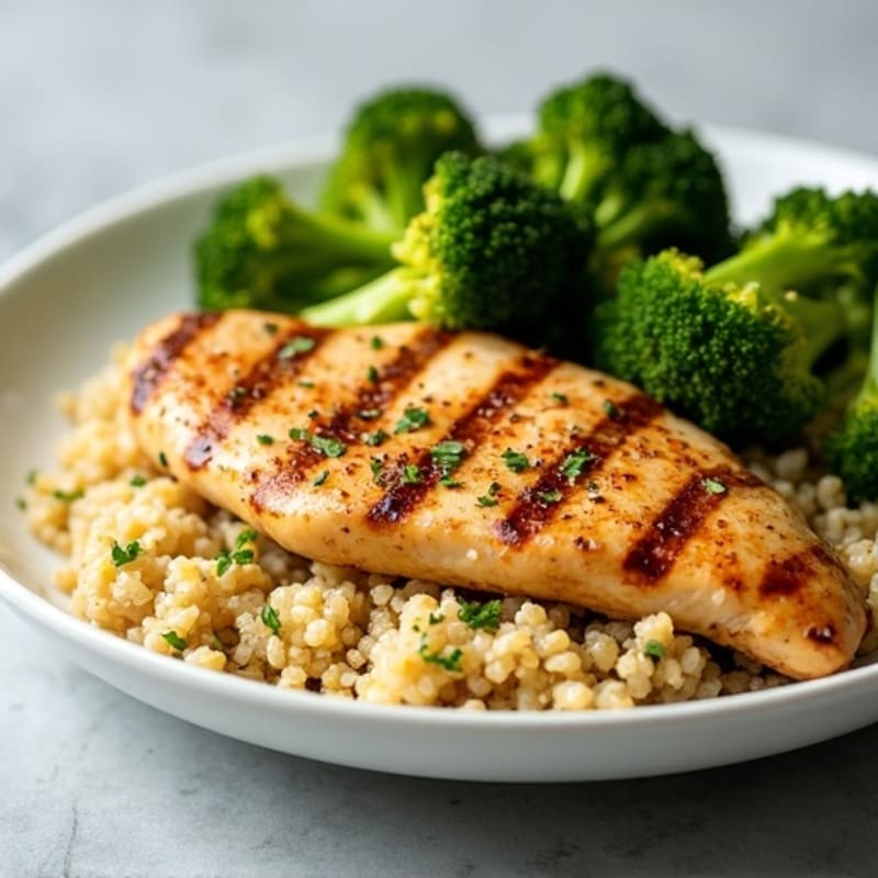Grilled Chicken Breast with Quinoa and Roasted Broccoli