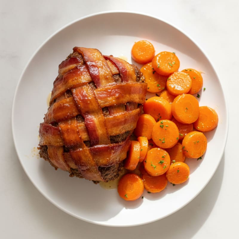 BBQ Bacon-Wrapped Meatloaf with Glazed Carrots