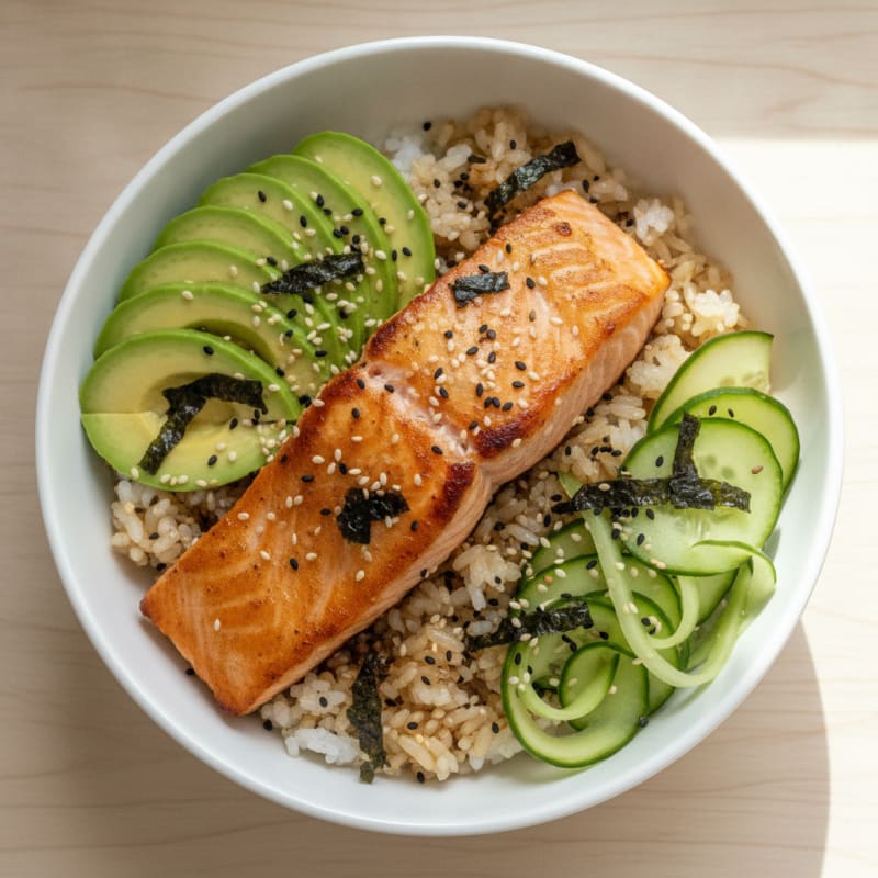 Sushi Rice Bowl with Salmon and Avocado