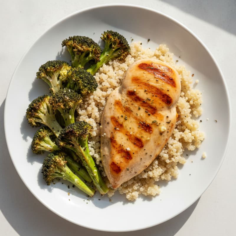 Grilled Chicken Breast with Quinoa and Roasted Broccoli