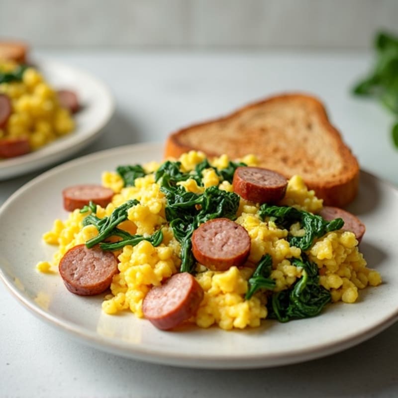 Egg White Scramble with Turkey Sausage and Spinach