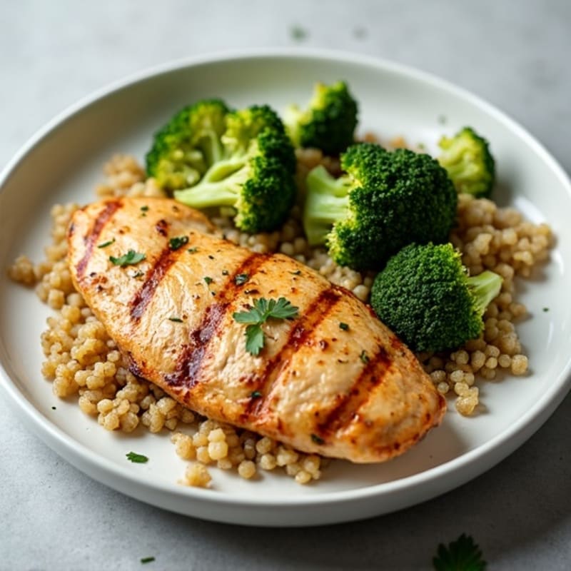 Grilled Chicken Breast with Quinoa and Roasted Broccoli