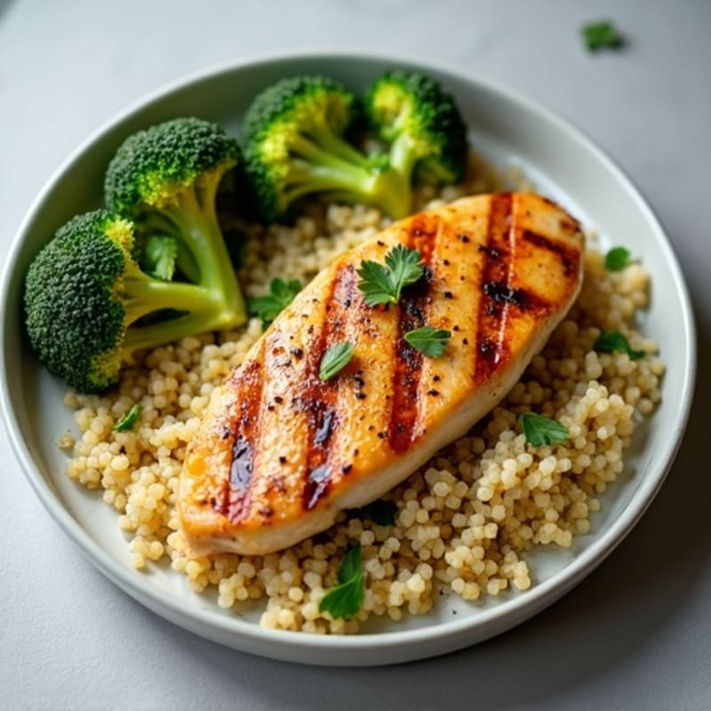 Grilled Chicken Breast with Quinoa and Roasted Broccoli
