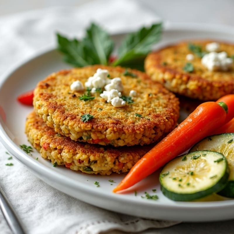 Crispy Lentil Quinoa Cakes with Roasted Vegetables