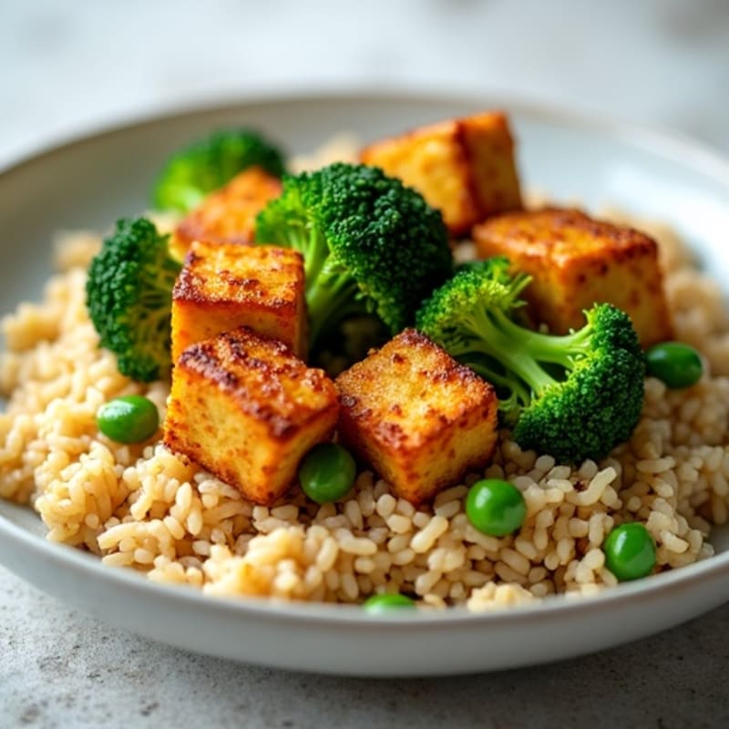Crispy Ginger-Garlic Tofu Stir-Fry with Broccoli and Brown Rice