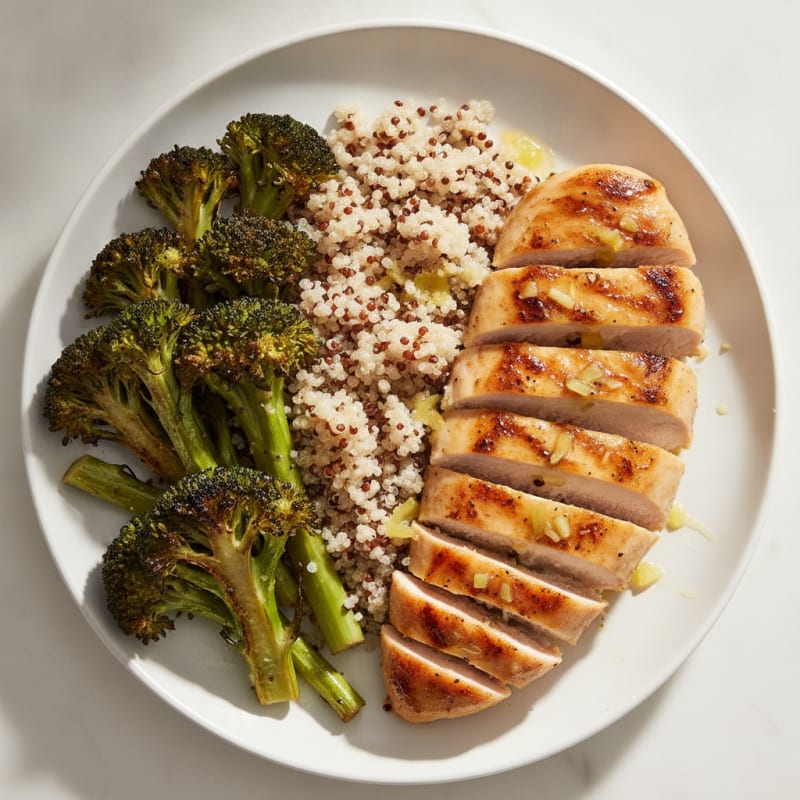 Grilled Lemon Chicken Breast with Quinoa and Roasted Broccoli