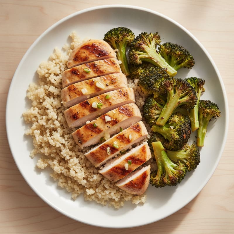 Grilled Chicken Breast with Quinoa and Roasted Broccoli
