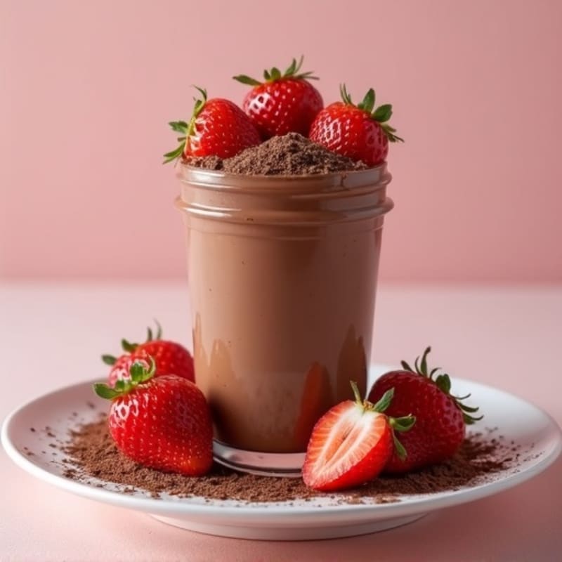 Chocolate Protein Mousse with Sliced Strawberries