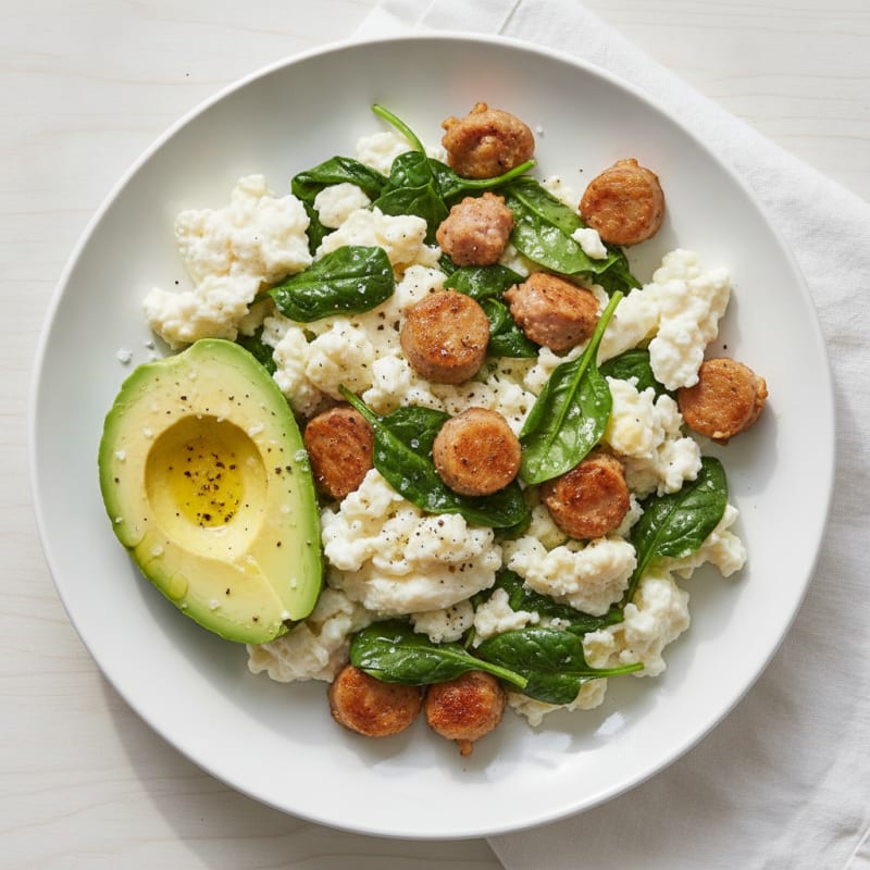 Egg White Scramble with Spinach and Turkey Sausage
