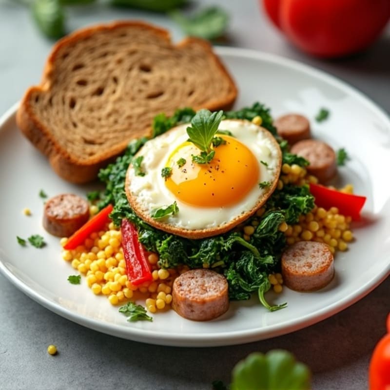 Egg White Spinach Scramble with Turkey Sausage