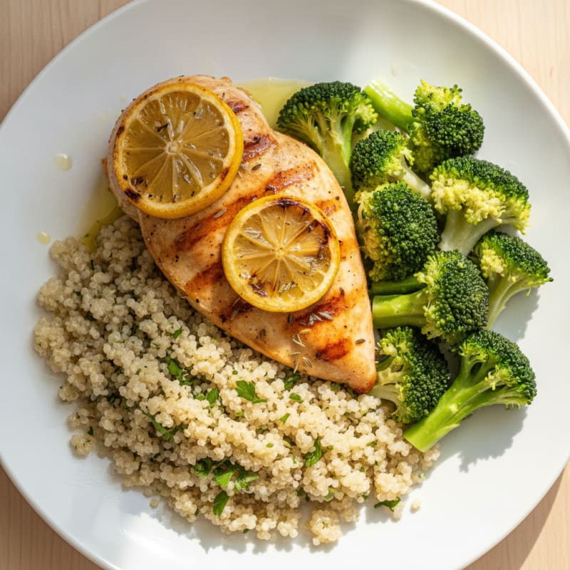 Grilled Chicken Breast with Quinoa and Steamed Broccoli