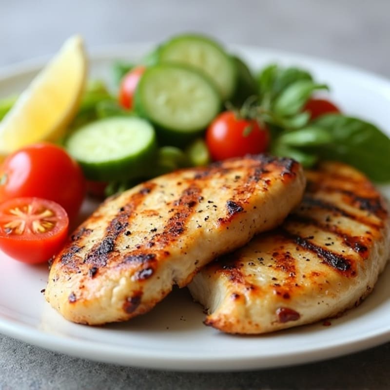 Grilled Chicken Breast with Cucumber Tomato Salad