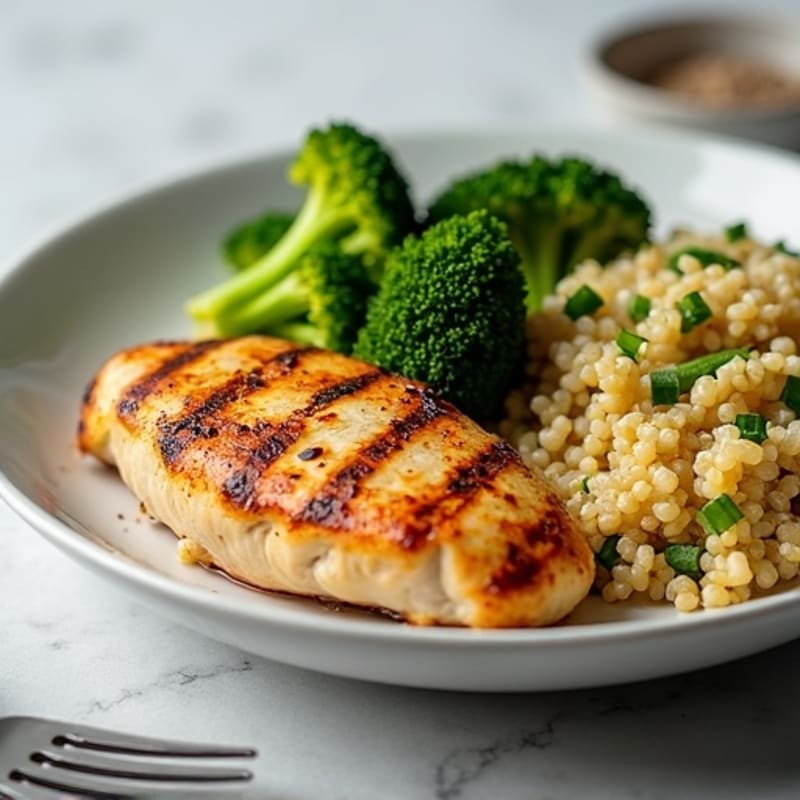 Grilled Chicken Breast with Roasted Broccoli and Quinoa